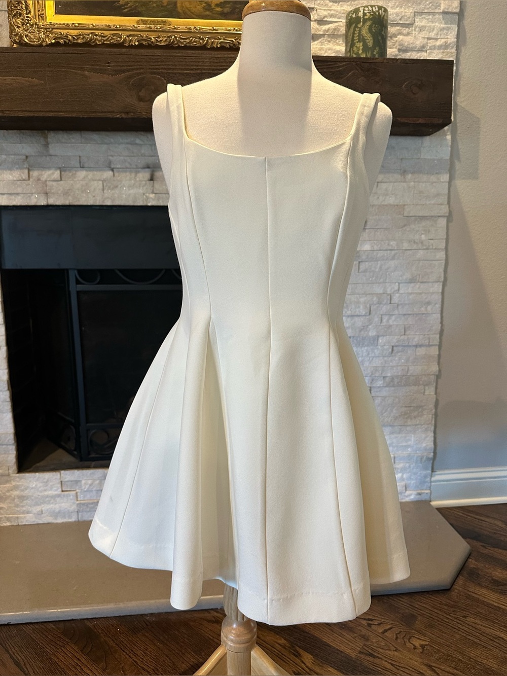 NWT The Femm Square-Neck A-Line Mini Dress in Ivory